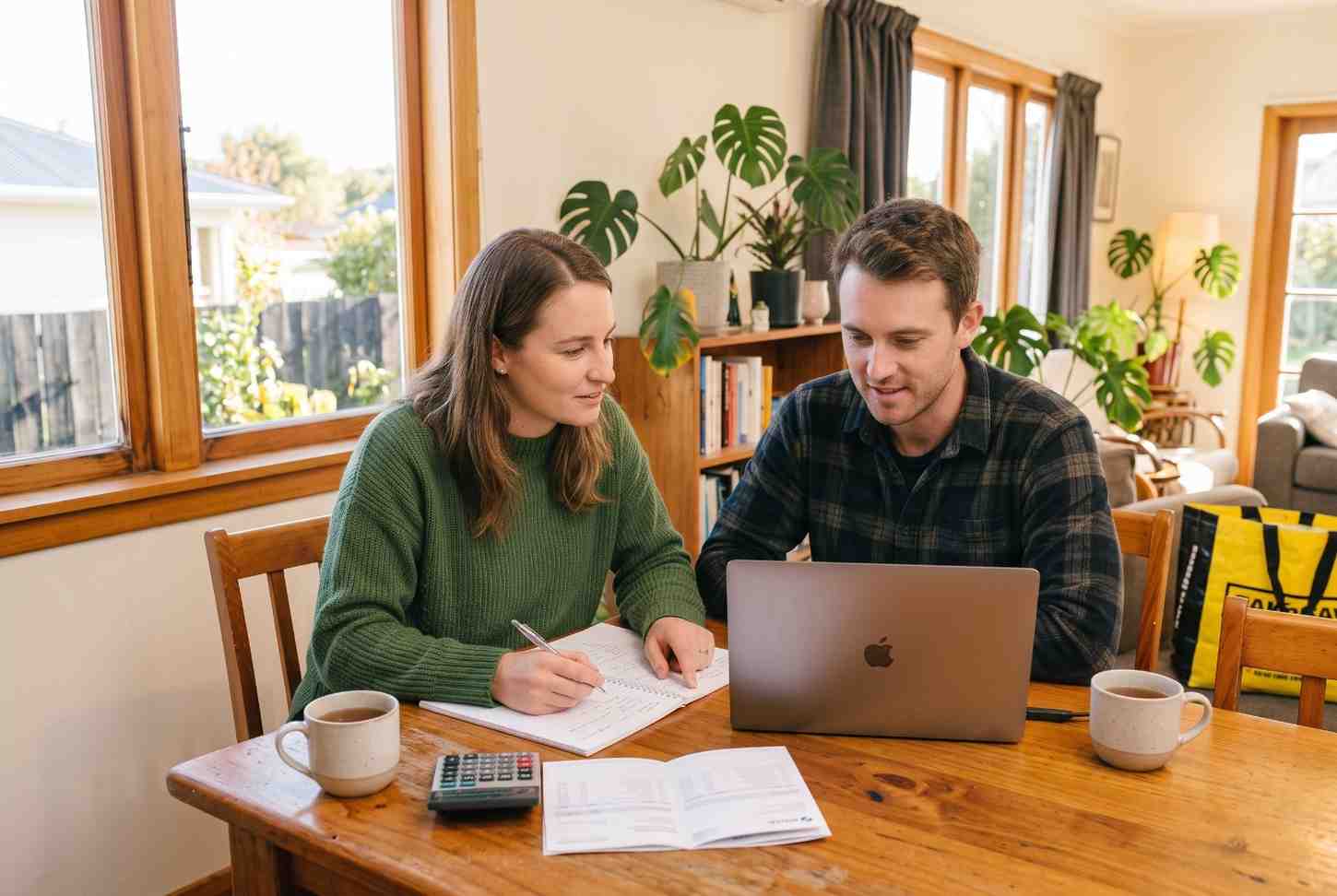 A Kiwi couple in a home setting discussing How to Manage Money During Economic Uncertainty